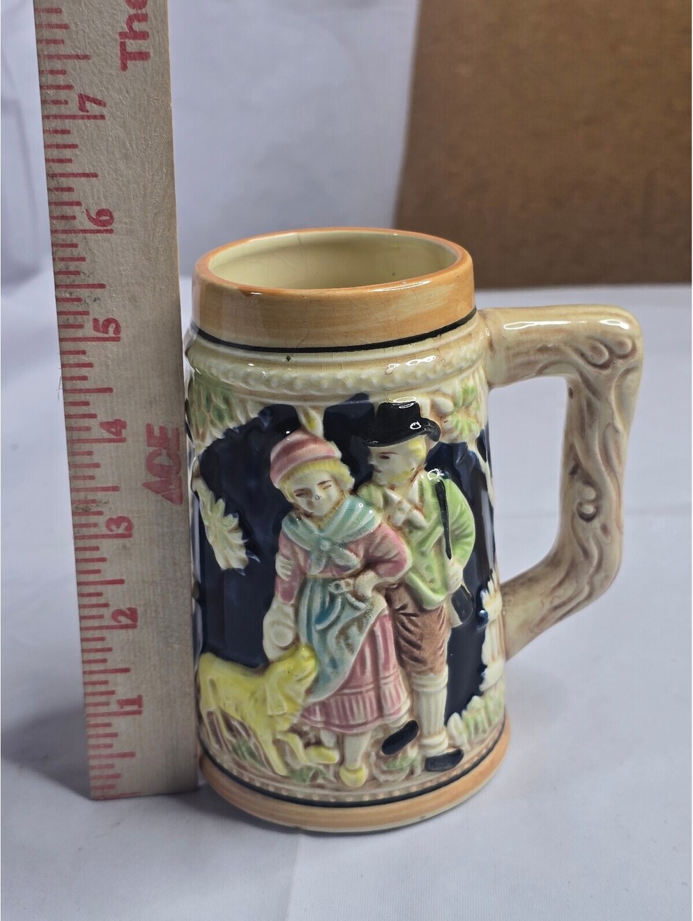 Vintage Ceramic Mini Beer Stein 5.5" – Raised Relief German Style Souvenir Mug